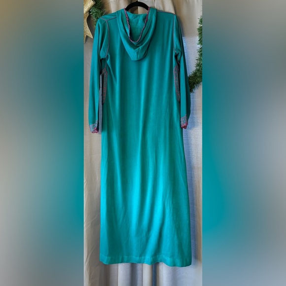 Tradition Djellaba Womens Long Hooded Kaftan‎ Teal Pink Embroidered Pocket Holes - Picture 4 of 9